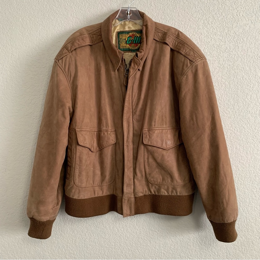 Vtg 90s Leather Bomber Flight Jacket Mens M Global Identity G-III Brown Lined